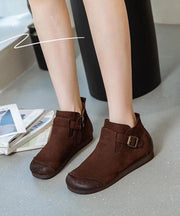 Casual Splicing Brown Ankle Boots Buckle Strap Boots