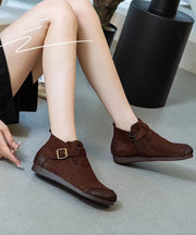 Casual Splicing Brown Ankle Boots Buckle Strap Boots