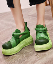 Casual Splicing Platform Flat Shoes Women Green Cowhide Leather