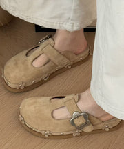 Casual Splicing Platform Khaki Faux Leather Slide Sandals