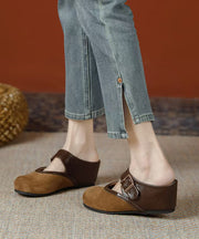 Casual Splicing Wedge Brown Suede Slide Sandals