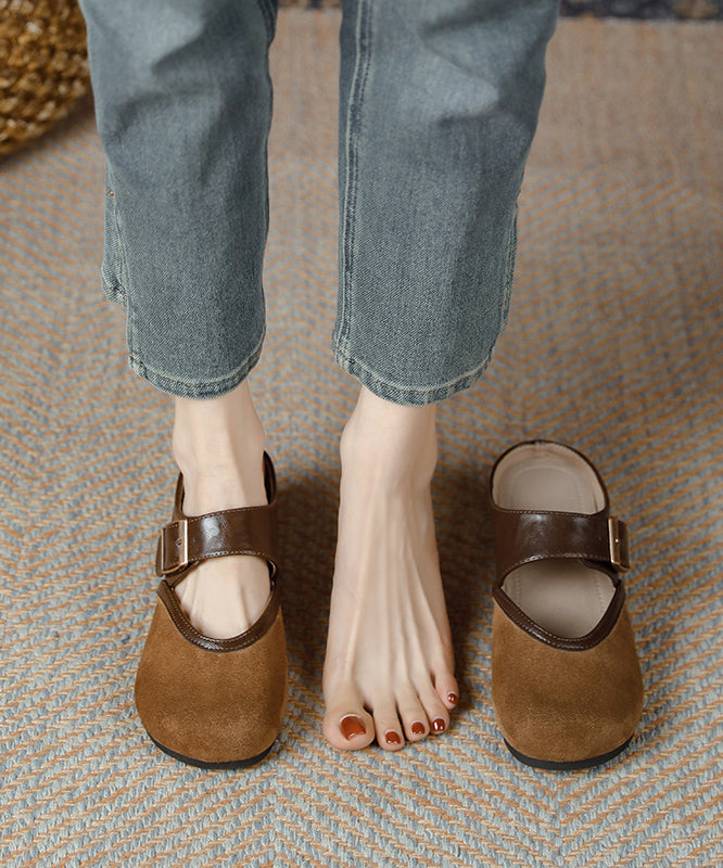 Casual Splicing Wedge Brown Suede Slide Sandals