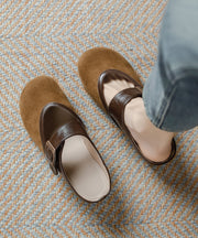 Casual Splicing Wedge Brown Suede Slide Sandals