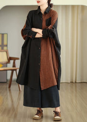 Casual Stand Collar Patchwork Button Long Shirts Long Sleeve