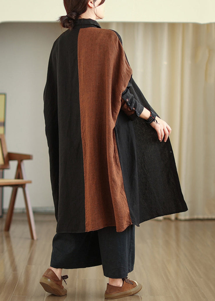 Casual Stand Collar Patchwork Button Long Shirts Long Sleeve