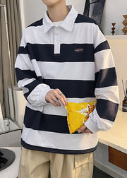 Casual Striped Button Cotton Mens Polo Shirts Spring