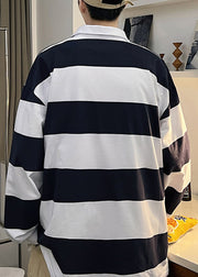 Casual Striped Button Cotton Mens Polo Shirts Spring