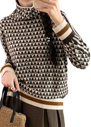 Casual Turtle Neck Geometric Thick Knit Sweaters Tops Fall