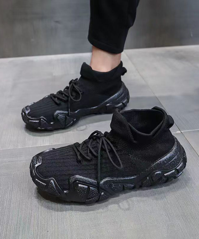 Casual Versatile Black Lace Up Platform Flat Shoes