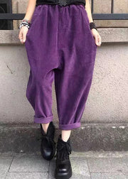 Casual Versatile Black Pockets Elastic Waist Corduroy Pants Fall