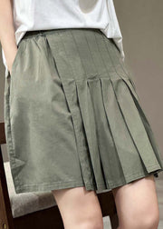 Casual Versatile Green Elastic Waist Pleated Shorts Skirt Summer