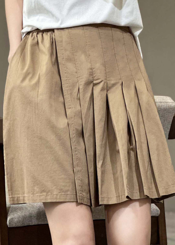 Casual Versatile Green Elastic Waist Pleated Shorts Skirt Summer