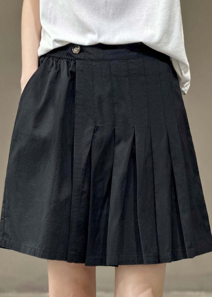 Casual Versatile Green Elastic Waist Pleated Shorts Skirt Summer