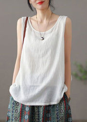 Casual Versatile Green O Neck Linen Tanks Sleeveless