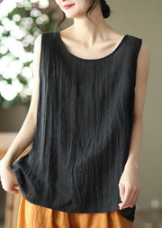 Casual Versatile Green O Neck Linen Tanks Sleeveless