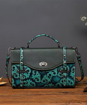 Casual Vintage Green Embossed Calf Leather Messenger Bag