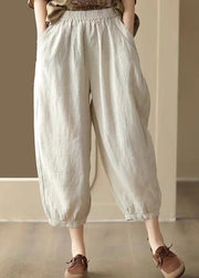 Casual Vintage Linen Color Pockets Elastic Waist Harem Pants Summer
