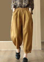 Casual Vintage Linen Color Pockets Elastic Waist Harem Pants Summer