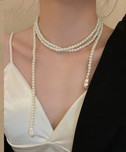 Casual White Alloy Pearl Beading Gratuated Bead Necklace