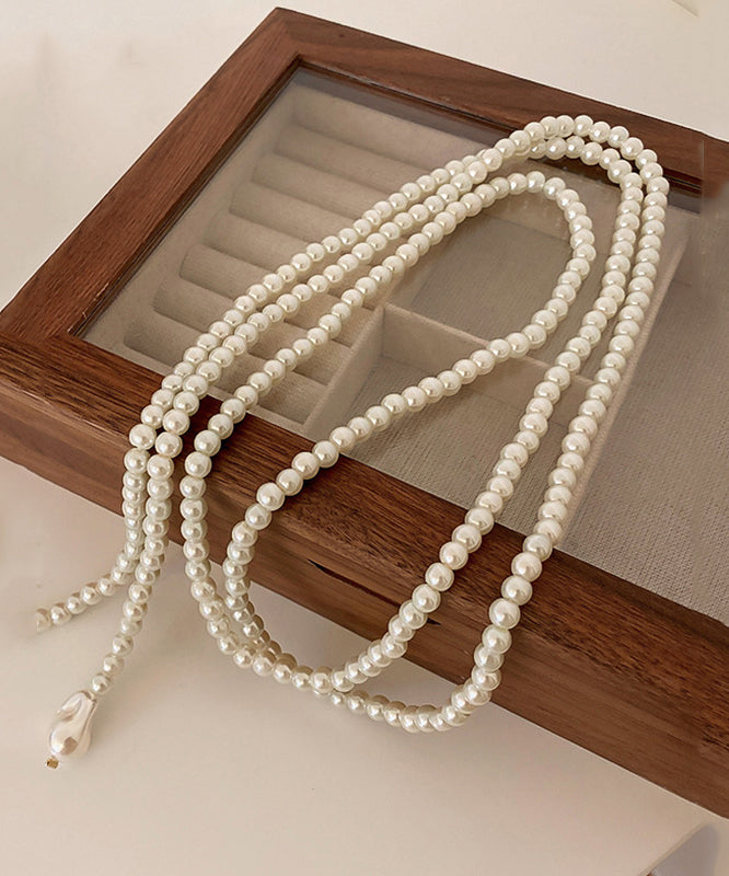 Casual White Alloy Pearl Beading Gratuated Bead Necklace