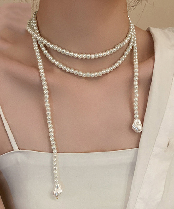 Casual White Alloy Pearl Beading Gratuated Bead Necklace