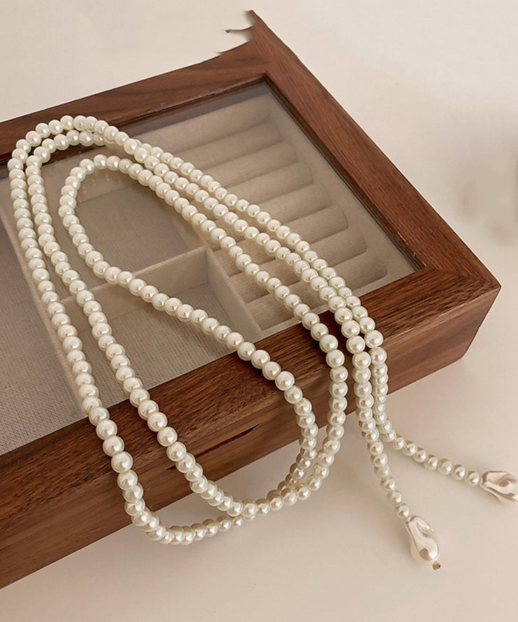 Casual White Alloy Pearl Beading Gratuated Bead Necklace