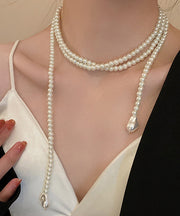 Casual White Alloy Pearl Beading Gratuated Bead Necklace