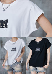 Casual White Cat Print Cotton Tank Tops Summer