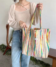 Casual White Colorful Stripes High-capacity Woolen Satchel Handbag