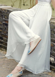 Casual White Elastic Waist Silk Wide Leg Pants Fall