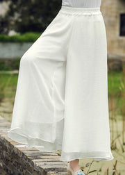 Casual White Elastic Waist Silk Wide Leg Pants Spring