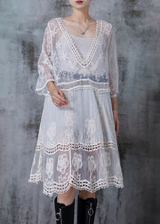 Casual White Embroidered Patchwork Tulle Dresses Summer