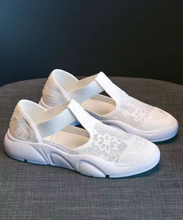 Casual White Flat Sandals Splicing Hollow Out Breathable Lace