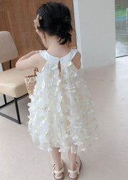 Casual White Floral Decorated Patchwork Tulle Baby Girls Dress Summer