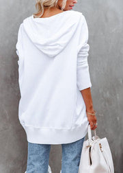 Casual White Hooded Patchwork Plus Size Cotton Sweatshirts Spring