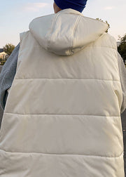 Casual White Hooded Pockets Cotton Filled Mens Waistcoat Winter