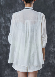 Casual White Lace Patchwork Wrinkled Cotton Two Pieces Set Summer