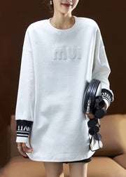 Casual White Letter Side Open Cotton Sweatshirt Spring