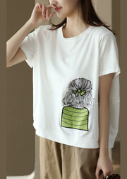 Casual White O-Neck Embroideried Patchwork Cotton Top Summer