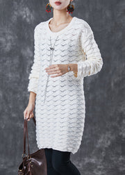 Casual White O-Neck Thick Knit Sweater Dress Winter