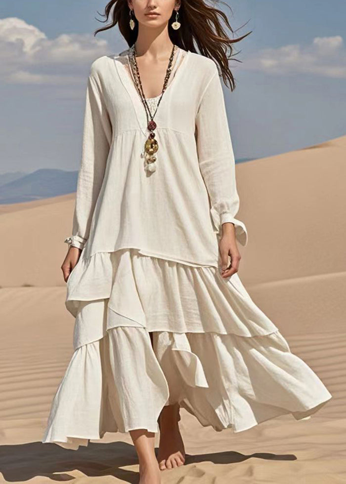 Casual White Oversized Exra Large Hem Cotton Ankle Dress Fall