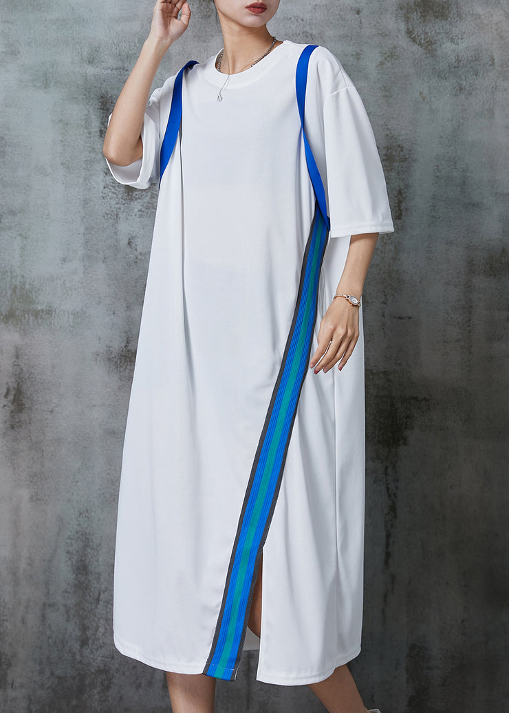 Casual White Oversized Patchwork Cotton Long Dresses Summer