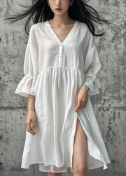 Casual White Oversized Side Open Cotton Day Dress Summer