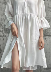 Casual White Oversized Side Open Cotton Day Dress Summer