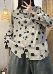 Casual White Peter Pan Collar Cotton Dot Shirt Tops Spring