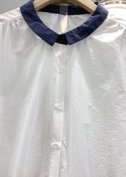 Casual White Peter Pan Collar Cotton Shirts Bracelet Sleeve