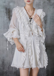 Casual White Ruffled Chiffon Tea Dress Summer