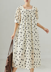 Casual White Square Collar Dot Print Cotton Dress Summer