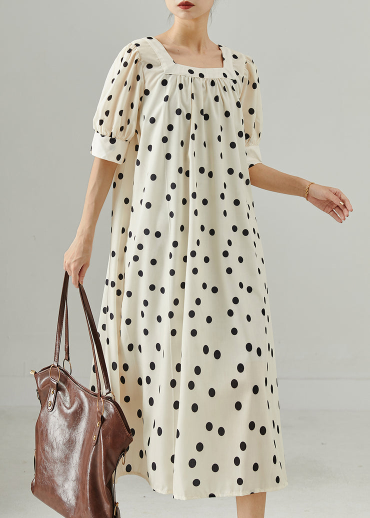 Casual White Square Collar Dot Print Cotton Dress Summer