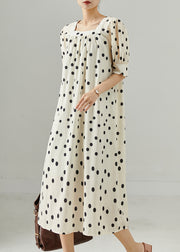 Casual White Square Collar Dot Print Cotton Dress Summer